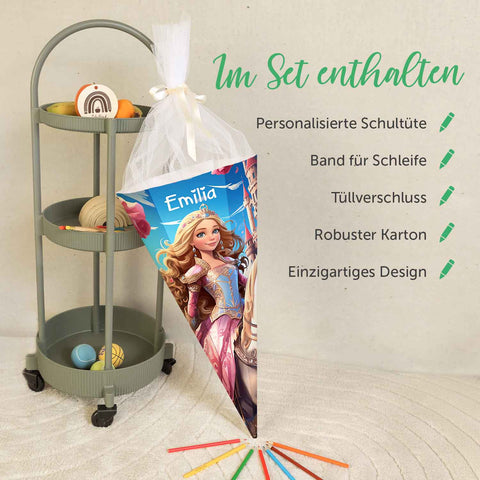 Bedruckte Schultüte mit Namen - Prinzessin