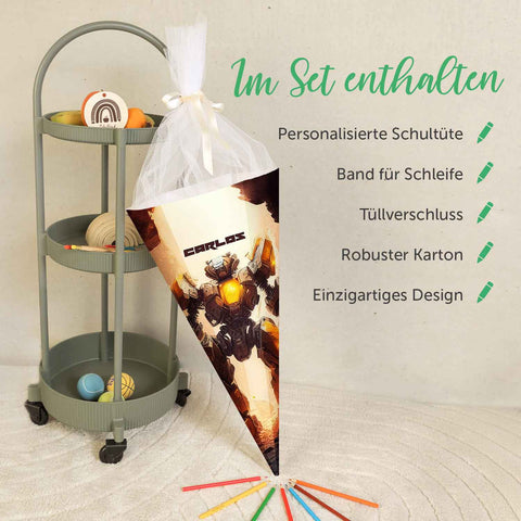 Bedruckte Schultüte mit Namen - Roboter