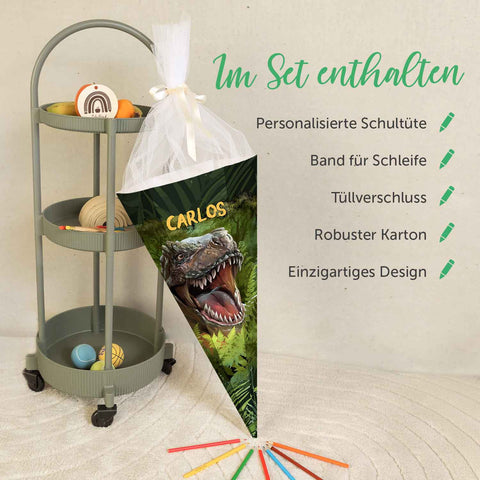 Bedruckte Schultüte mit Namen - T-Rex