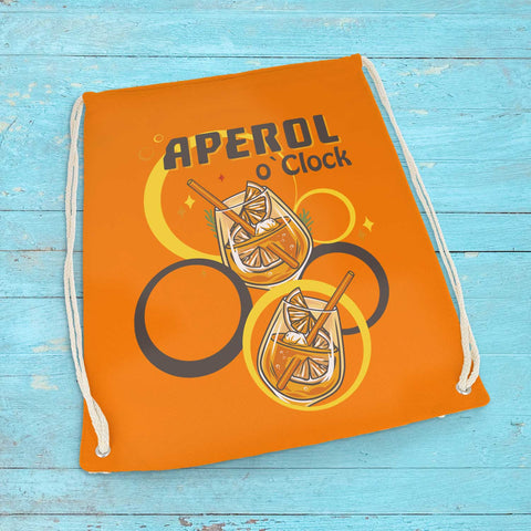 Farbiger Turnbeutel mit DTF-Druck - Aperol o'clock
