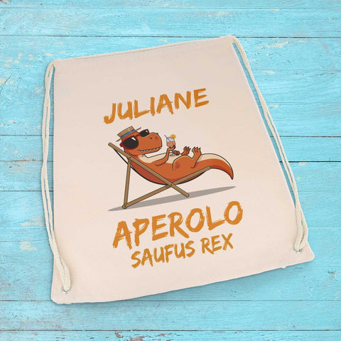 Bedruckter Turnbeutel im Aperolo Saufus Rex Design