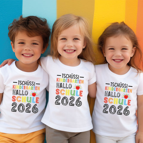 Bedrucktes T-Shirt für Kinder - Tschüss Kindergarten, Hallo Schule