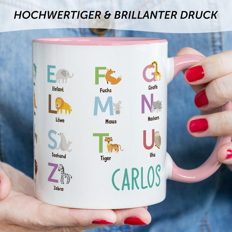 Bedruckte Tasse - ABC Tiere - Geschenk zur Einschulung
