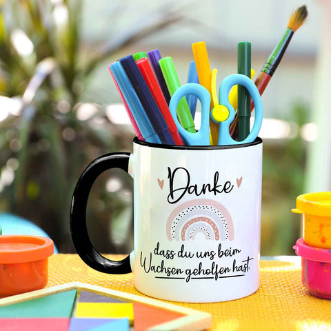 Bedruckte Tasse mit Spruch - "Danke dass du uns beim Wachsen geholfen hast" V2