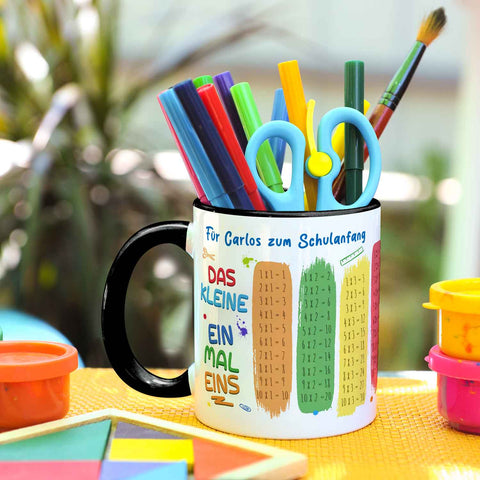 Bedruckte Tasse mit dem 1x1 - personalisiert mit Name