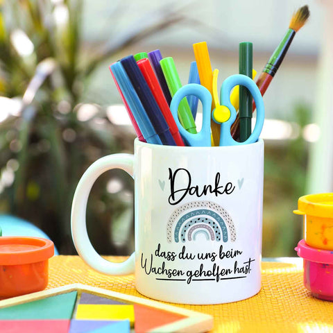 Bedruckte Tasse mit Spruch - "Danke dass du uns beim Wachsen geholfen hast" V2