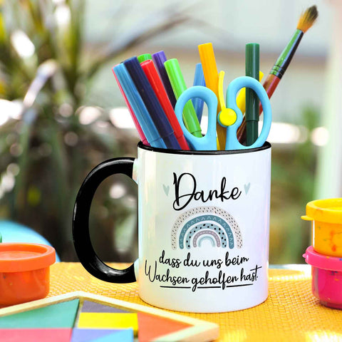 Bedruckte Tasse mit Spruch - "Danke dass du uns beim Wachsen geholfen hast" V2