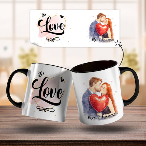 Bedruckte Tasse im Aquarell Stil - Foto Pärchen - Personalisiert mit eigenem Bild
