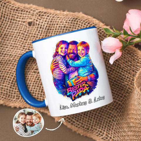 Bedruckte Tasse im Streetart Stil - Bester Papa - Personalisiert mit eigenem Bild