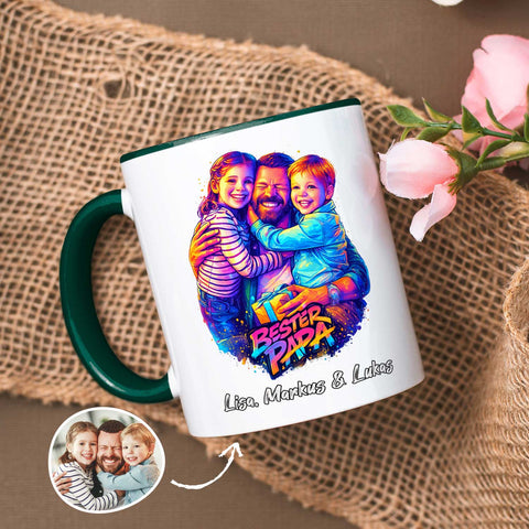Bedruckte Tasse im Streetart Stil - Bester Papa - Personalisiert mit eigenem Bild