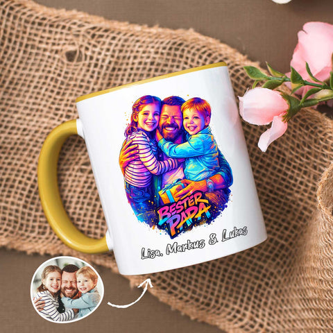 Bedruckte Tasse im Streetart Stil - Bester Papa - Personalisiert mit eigenem Bild