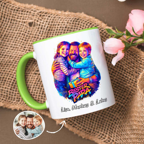Bedruckte Tasse im Streetart Stil - Bester Papa - Personalisiert mit eigenem Bild