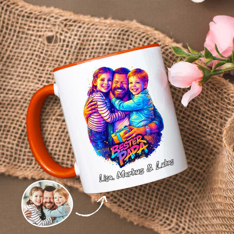 Bedruckte Tasse im Streetart Stil - Bester Papa - Personalisiert mit eigenem Bild