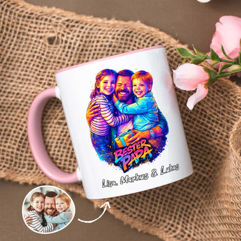 Bedruckte Tasse im Streetart Stil - Bester Papa - Personalisiert mit eigenem Bild