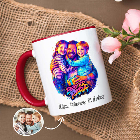 Bedruckte Tasse im Streetart Stil - Bester Papa - Personalisiert mit eigenem Bild