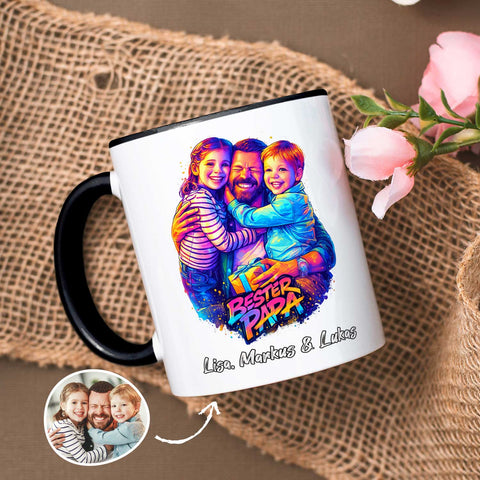 Bedruckte Tasse im Streetart Stil - Bester Papa - Personalisiert mit eigenem Bild