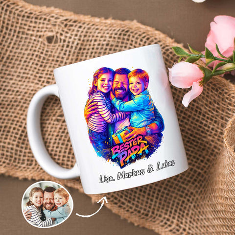 Bedruckte Tasse im Streetart Stil - Bester Papa - Personalisiert mit eigenem Bild