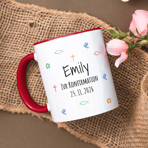 Bedruckte Tasse mit Motiv - Zur Erstkommunion & Konfirmation - Personalisiert mit Name & Datum