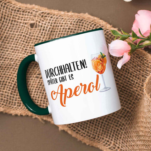 Bedruckte Tasse mit Aperol Spritz Motiv - Durchhalten später gibt es Aperol - Aperol Geschenk