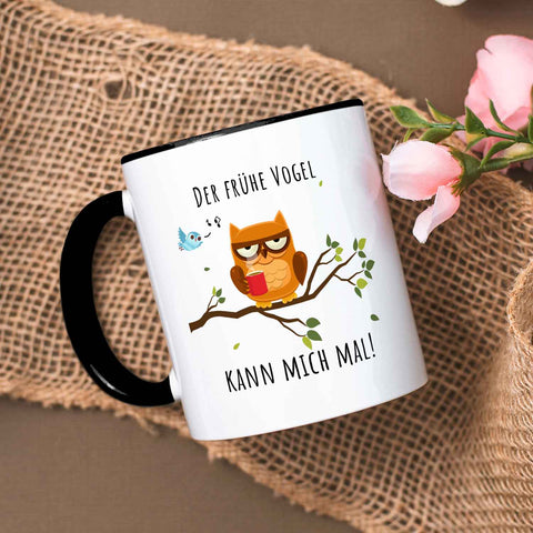 Bedruckte Tasse mit Spruch Der frühe Vogel kann mich mal!