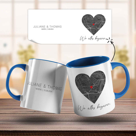 Bedruckte Tasse mit "Wo alles begann" Motiv - Personalisiertes Geschenk mit Wunschkoordinaten