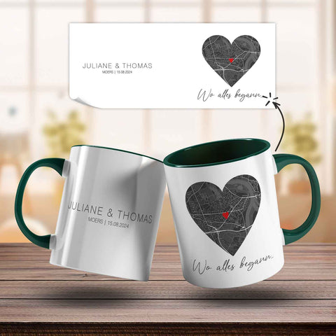 Bedruckte Tasse mit "Wo alles begann" Motiv - Personalisiertes Geschenk mit Wunschkoordinaten