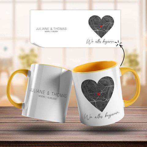 Bedruckte Tasse mit "Wo alles begann" Motiv - Personalisiertes Geschenk mit Wunschkoordinaten