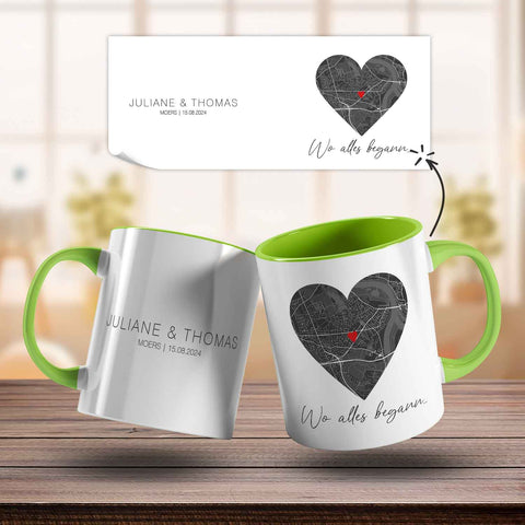Bedruckte Tasse mit "Wo alles begann" Motiv - Personalisiertes Geschenk mit Wunschkoordinaten
