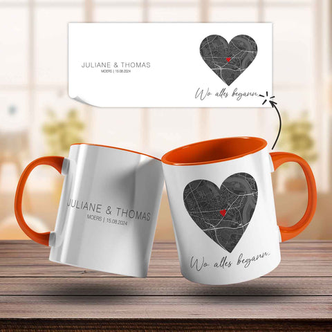 Bedruckte Tasse mit "Wo alles begann" Motiv - Personalisiertes Geschenk mit Wunschkoordinaten