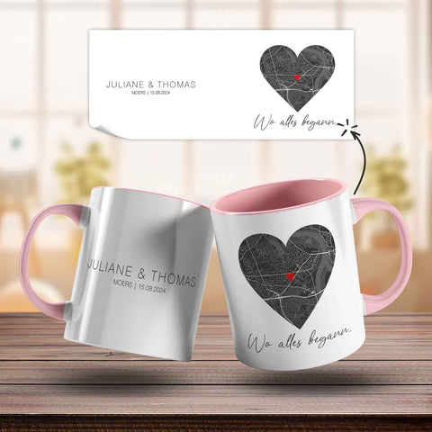 Bedruckte Tasse mit "Wo alles begann" Motiv - Personalisiertes Geschenk mit Wunschkoordinaten