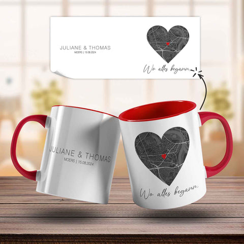 Bedruckte Tasse mit "Wo alles begann" Motiv - Personalisiertes Geschenk mit Wunschkoordinaten