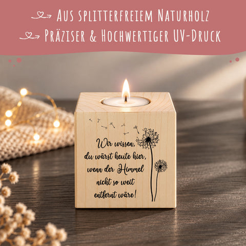 Trauerlicht - Teelichthalter mit Gravur aus Holz - Grabschmuck