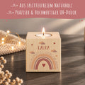 Teelichthalter aus Holz mit UV Druck - Regenbogen Design - Personalisiert mit Namen