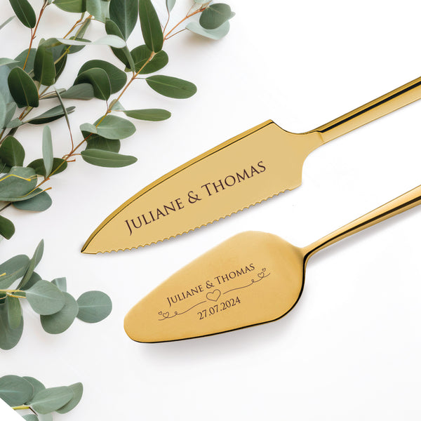 Tortenbesteck im Set - Herzen - Mit persönlicher Gravur als Geschenk zur Hochzeit GRAVURZEILE