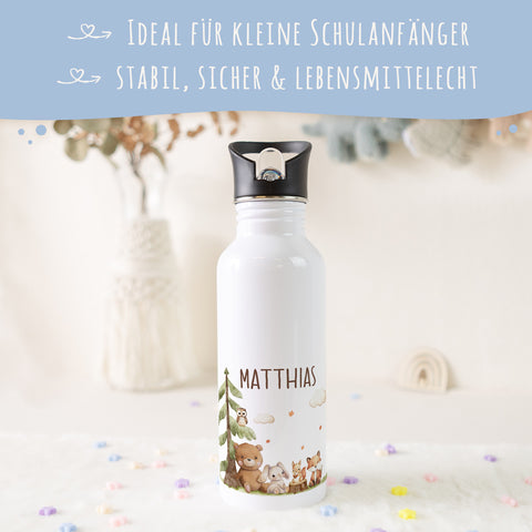 Bedruckte Trinkflasche aus Edelstahl - Waldfreunde