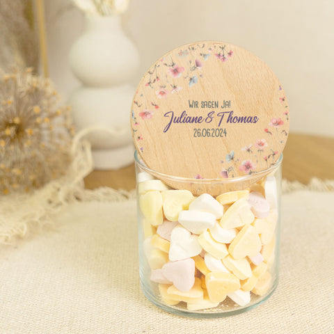 Bedrucktes Vorratsglas mit Holzdeckel - Pastell Flowers