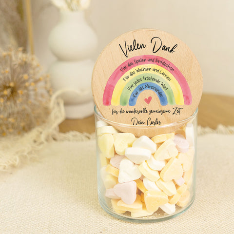 Bedrucktes Vorratsglas mit Holzdeckel - Regenbogen Aquarell