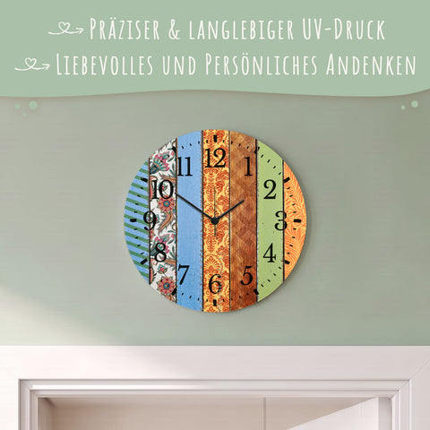 Wanduhr aus Holz Mandala - Mit UV Druck