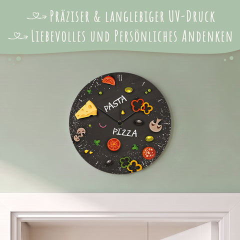 Wanduhr aus Holz Pizza & Pasta - mit UV Druck