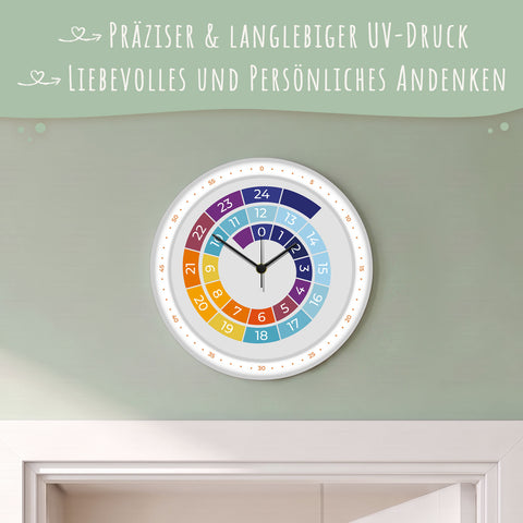 Wanduhr Kinder Regenbogen Farben - mit UV Druck