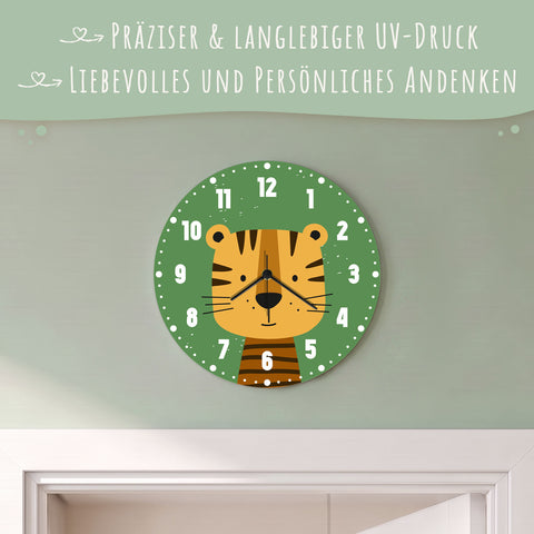 Wanduhr für Kinder im Tiger Design - mit UV Druck