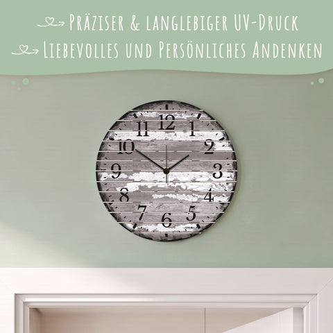 Wanduhr aus Holz Vintage Gray - mit UV Druck
