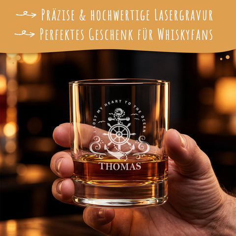 Leonardo Whiskygläser mit Gravur - "Heart to the ocean" im Set mit 0,5l Karaffe