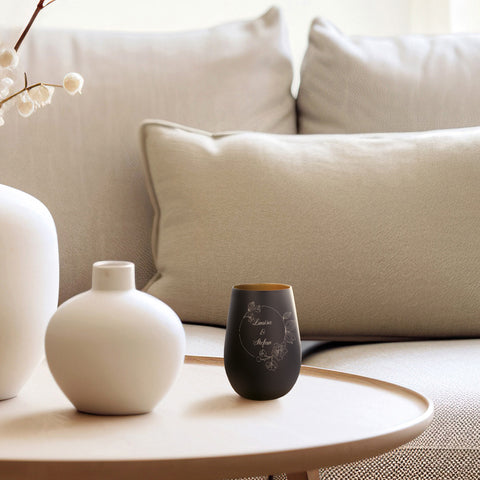 Deko Windlicht aus Glas mit Gravur - Nature Circle Flower - Personalisiert mit Namen