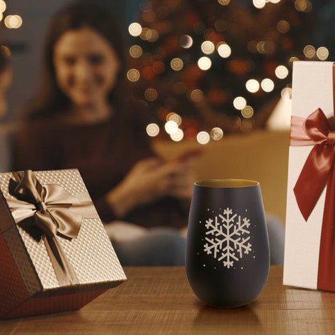 Deko Windlicht aus Glas mit Gravur - Schneeflocke - Weihnachtsdeko zum Verschenken