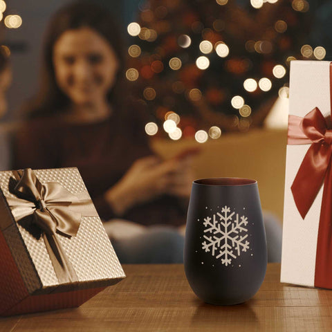 Deko Windlicht aus Glas mit Gravur - Schneeflocke - Weihnachtsdeko zum Verschenken