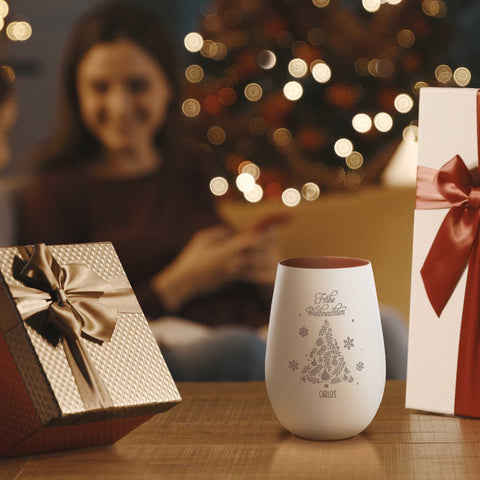 Deko Windlicht aus Glas mit Gravur - Frohe Weihnachten - Personalisiert mit Namen