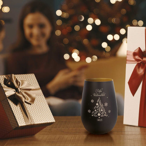 Deko Windlicht aus Glas mit Gravur - Frohe Weihnachten - Personalisiert mit Namen