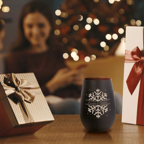 Deko Windlicht aus Glas mit Gravur - Schneeflocke - Personalisiert mit Namen - Geschenk zu Weihnacht