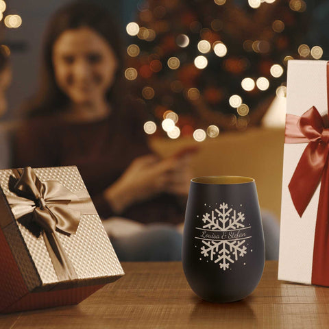 Deko Windlicht aus Glas mit Gravur - Schneeflocke - Personalisiert mit Namen - Geschenk zu Weihnacht